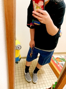 「バンドT」｜「アイテム（スリッポン）」を使った、ksm.さん（レディース・146cm）の春コーディネート