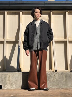 「モヘアカーディガン」｜「アイテム（ブルゾン）」を使った、Shoさん（メンズ・169cm）の冬コーディネート