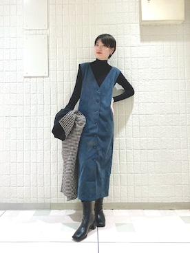 「KBF（ケイビーエフ）のアイテム（ノーカラージャケット）」を使った、えんどぅさん（レディース・168cm）の秋コーディネート