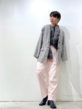 「KBF（ケイビーエフ）のアイテム（ノーカラージャケット）」を使った、えんどぅさん（レディース・168cm）の秋コーディネート