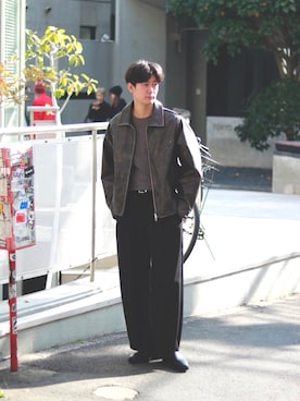 「アイテム（ブルゾン、ブラウン系）」を使った、YYさん（メンズ・181cm）の冬コーディネート