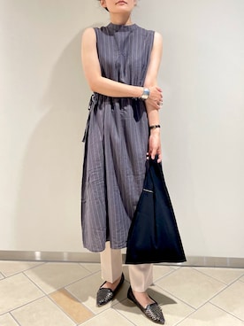 「センタープレスパンツ」｜「アイテム（ワンピース/ドレス）」を使った、タカハシカナエさん（レディース・170cm）の夏コーディネート
