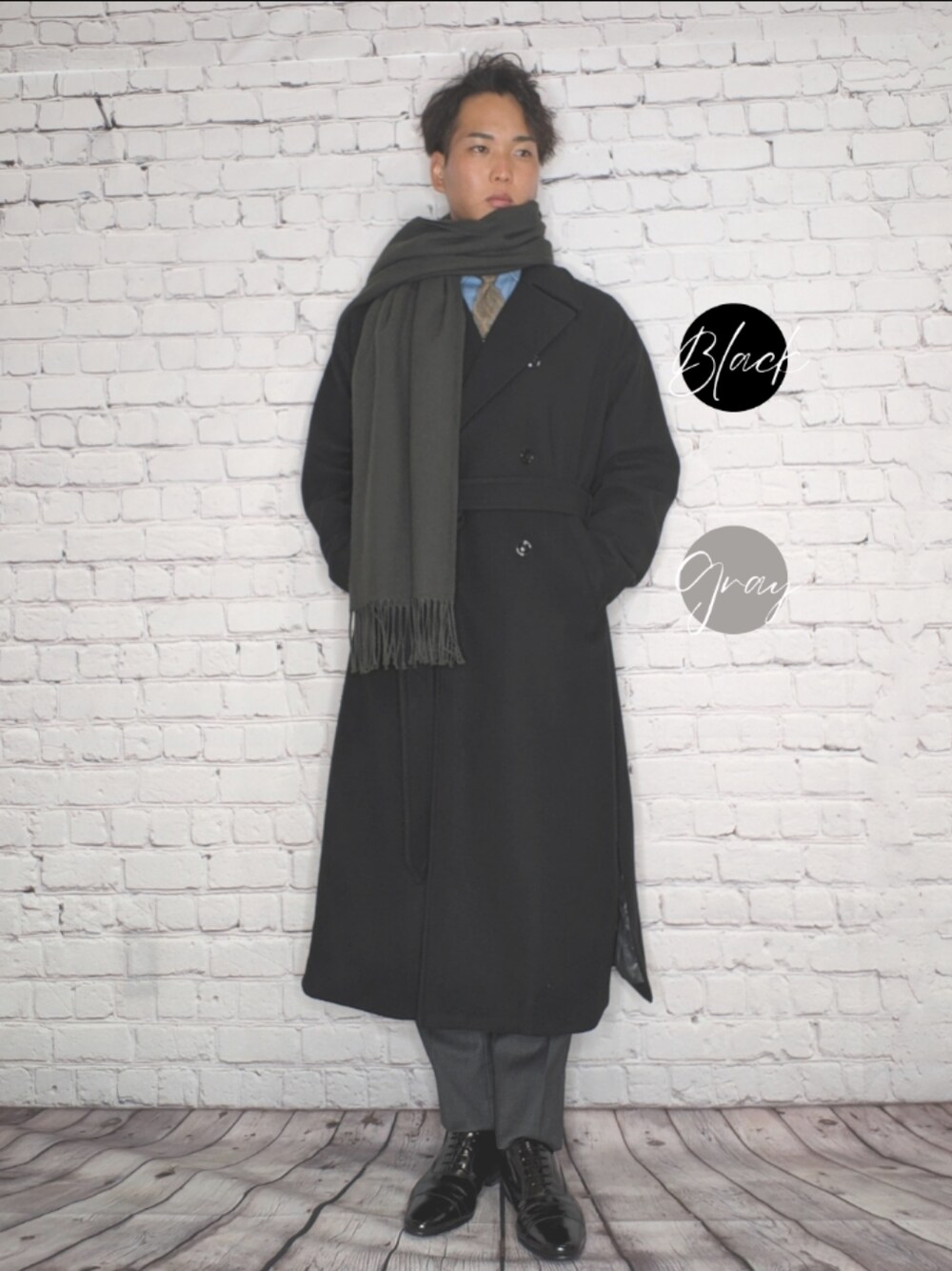 ユハックスさんの「Drape slit trench long coat【WOOLLYTEC/ウーリーテック】ドレープスリットハイネックトレンチロングコート（RAGEBLUE）」を使ったコーディネート