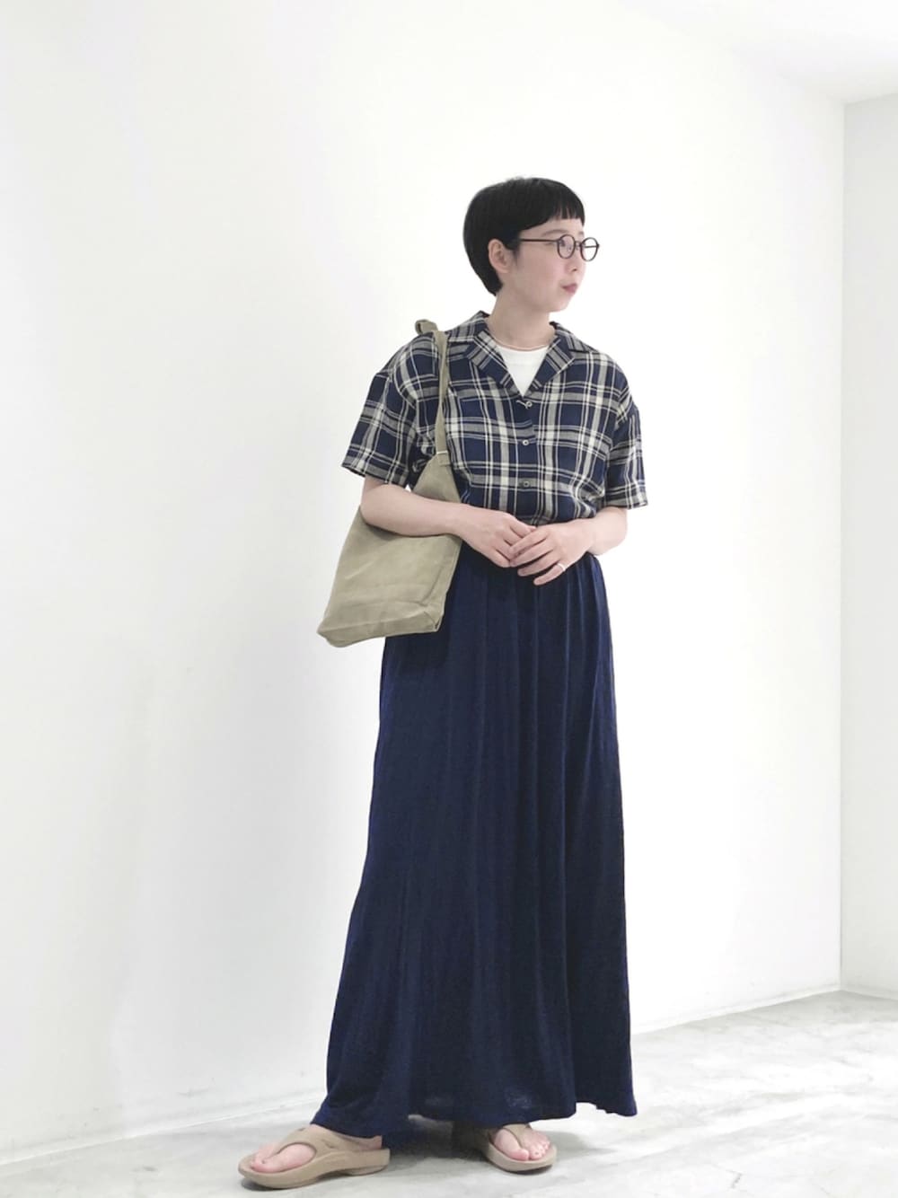 かぐれ（カグレ）の「リネンオープンカラーチェックシャツ（シャツ