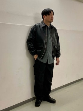 「アイテム（ライダースジャケット）」を使った、KOICHI TANAKAさん（メンズ・170cm）の秋コーディネート