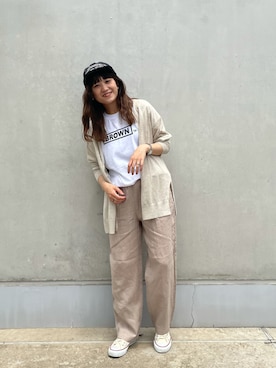 「シアタープロダクツ(THEATRE PRODUCTS)」｜「アイテム（帽子）」を使った、さちほさん（レディース・157cm）の夏コーディネート