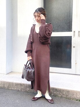 「Kastane（カスタネ）の【SETアイテム】クロップドカーディガン×ワンピースSET（ワンピース）」を使った、a k k oさん（レディース・154cm）の冬コーディネート