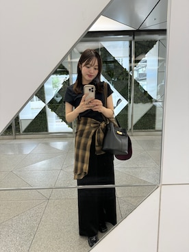 「SHENERY（シーナリー）のバックボタンチェックシャツ（シャツ/ブラウス、ブラウン系）」を使った、kawai_160cmさん（レディース・160cm）の夏コーディネート