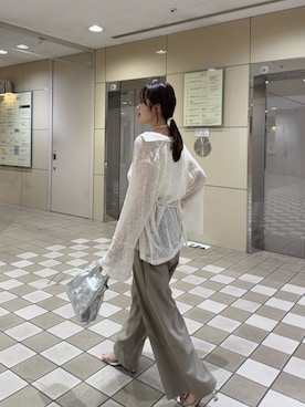 「SHENERY（シーナリー）の絡みレースシャツ×ビスチェSET（Tシャツ/カットソー、ホワイト系）」を使った、kawai_160cmさん（レディース・160cm）の夏コーディネート