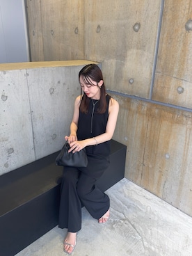 「SHENERY（シーナリー）の【SET UP】ピコレースチュニック（シャツ/ブラウス、ブラック系）」を使った、kawai_160cmさん（レディース・160cm）の夏コーディネート