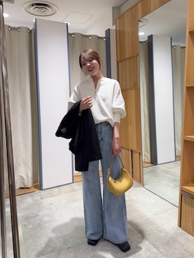 「SHENERY（シーナリー）の2WAYジップスウェット（スウェット、ホワイト系）」を使った、kawai_160cmさん（レディース・160cm）の冬コーディネート