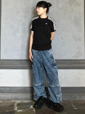 「adidas（アディダス）のオズヴィーナス / OZVENUZ / 厚底スニーカー / / アディダスオリジナルス adidas Originals（スニーカー、ブラック系）」を使った、yeさん（レディース・164cm）の夏コーディネート