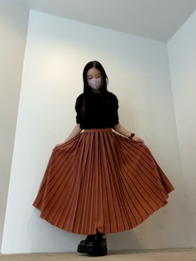 「BEAUTY&YOUTH UNITED ARROWS（ビューティーアンドユースユナイテッドアローズ）のBY プリントラインプリーツ スカート ◆（スカート、オレンジ系）」を使った、ことりのガワ。さん（レディース・151cm）の春コーディネート