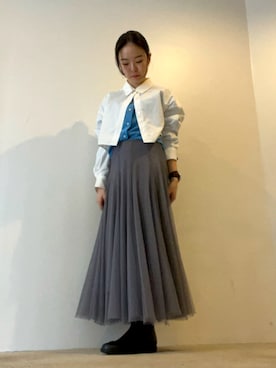 「JILL by JILL STUART（ジルバイジルスチュアート）のチュールボリュームスカート（スカート、グレー系）」を使った、ことりのガワ。さん（レディース・151cm）の春コーディネート