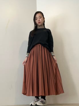 「BEAUTY&YOUTH UNITED ARROWS（ビューティーアンドユースユナイテッドアローズ）のBY プリントラインプリーツ スカート ◆（スカート、オレンジ系）」を使った、ことりのガワ。さん（レディース・151cm）の春コーディネート