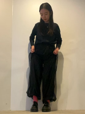 「Dr. Martens（ドクターマーチン）のDr.Martens/ドクターマーチン/1461 QUAD 3 ホール シューズ（ブーツ、ブラック系）」を使った、ことりのガワ。さん（レディース・151cm）の春コーディネート