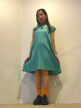 「Dr. Martens（ドクターマーチン）のDr.Martens/ドクターマーチン/1461 QUAD 3 ホール シューズ（ブーツ、ブラック系）」を使った、ことりのガワ。さん（レディース・151cm）の夏コーディネート