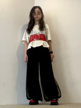 「6（ロク）のアイテム（Tシャツ/カットソー、ホワイト系）」を使った、ことりのガワ。さん（レディース・151cm）の夏コーディネート