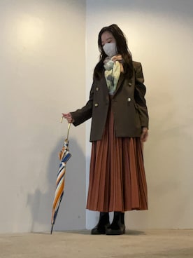 「Noble（ノーブル）のエステルツイルピークドラペルジャケット（テーラードジャケット、ブラウン系）」を使った、ことりのガワ。さん（レディース・151cm）の春コーディネート