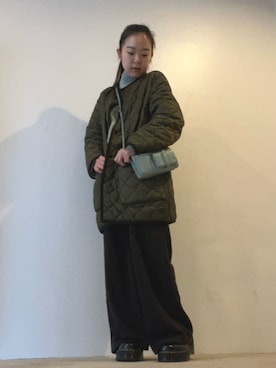 「Barbour（バブアー）のBarbour/バブアー　QUILTED NO COLLAR COAT（ノーカラーコート、グリーン系）」を使った、ことりのガワ。さん（レディース・151cm）の春コーディネート
