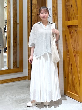 「GLOBAL WORK（グローバルワーク）のメッシュラメポロニット半袖/587686（ニット/セーター）」を使った、yukiさん（レディース・154cm）の夏コーディネート