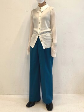 「lautreamont BLEUBLANC（ロートレアモンブルーブラン）の<lautreamont BLEUBLANC>コンパクトリブニットカーディガン≪手洗い可能≫（ニット/セーター）」を使った、KARY @bleublancさん（レディース・159cm）の秋コーディネート