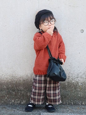 「DAISO（DAISO）のアイテム（ハンチング/ベレー帽）」を使った、ゆちさん（キッズ・80cm）の冬コーディネート