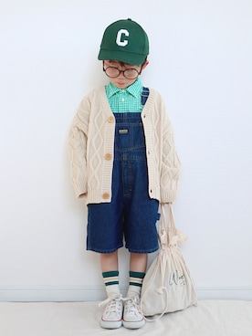 「巾着バッグ」｜「アイテム（オールインワン・サロペット）」を使った、ゆちさん（キッズ・100cm）の春コーディネート