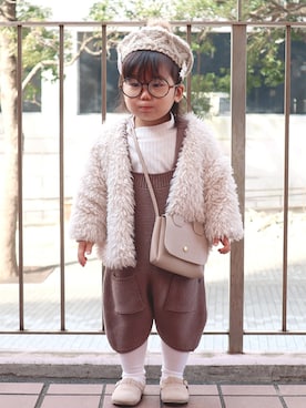 「DAISO（DAISO）のアイテム（ハンチング/ベレー帽）」を使った、ゆちさん（キッズ・80cm）の冬コーディネート