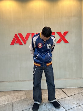 「ネイビー」｜「アイテム（スカジャン）」を使った、Takedaさん（メンズ・164cm）の秋コーディネート