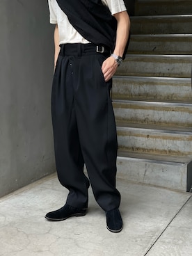 「LEH（レー）のアイテム（パンツ）」を使った、ware-mo-kou 井上慎斗さん（メンズ・184cm）の夏コーディネート