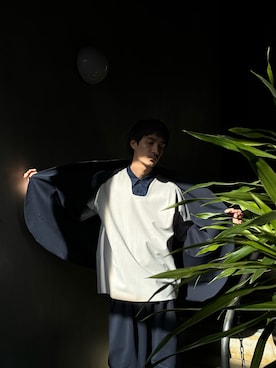 「アイテム（ノーカラージャケット）」を使った、ware-mo-kou 井上慎斗さん（メンズ・184cm）の冬コーディネート