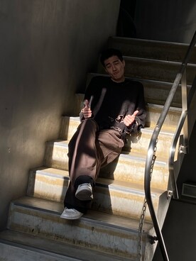 「ANCELLM（アンセルム）のアイテム（トップス）」を使った、ware-mo-kou 井上慎斗さん（メンズ・184cm）の冬コーディネート