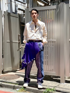 「KIKO KOSTADINOV（キコ コスタディノフ）のアイテム（パンツ）」を使った、ware-mo-kou 井上慎斗さん（メンズ・185cm）の夏コーディネート
