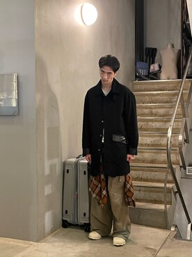 「Toironier（トワロニエ）のアイテム（ステンカラーコート）」を使った、ware-mo-kou 井上慎斗さん（メンズ・184cm）の秋コーディネート