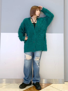 「PAGEBOY（ページボーイ）のモンスターフェザーカーディガン（カーディガン/ボレロ）」を使った、ゆいさん（レディース・154cm）の秋コーディネート