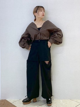 「ワークパンツ」｜「アイテム（ローファー）」を使った、ゆいさん（レディース・154cm）の秋コーディネート