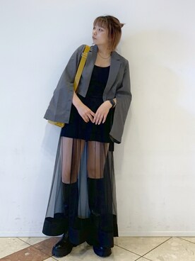 「チュールスカート」｜「アイテム（テーラードジャケット）」を使った、ゆいさん（レディース・154cm）の秋コーディネート