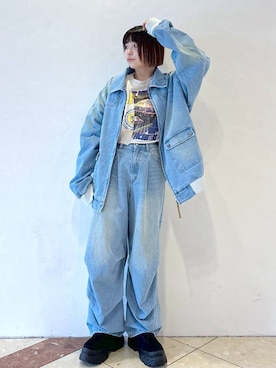 「PBLIM（ページボーイリム）のアイテム（デニムジャケット）」を使った、ゆいさん（レディース・154cm）の冬コーディネート