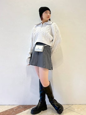 「PAGEBOY（ページボーイ）のニットビーニー（ニットキャップ/ビーニー）」を使った、ゆいさん（レディース・154cm）の冬コーディネート