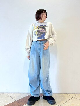 「PAGEBOY（ページボーイ）のリメイクライクショートスウェット（スウェット）」を使った、ゆいさん（レディース・154cm）の冬コーディネート