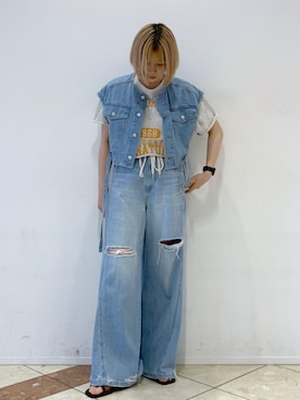 「デニムオンデニム」｜「アイテム（その他アウター）」を使った、ゆいさん（レディース・154cm）の春コーディネート