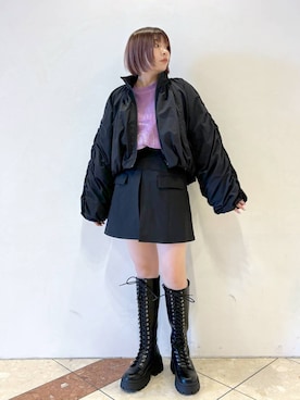 「レースアップシューズ」｜「アイテム（ブルゾン）」を使った、ゆいさん（レディース・154cm）の冬コーディネート