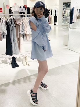 「one after another NICE CLAUP（ワンアフターアナザーナイスクラップ）のスニーカー底グルカサンダル（サンダル）」を使った、ｏｔａｂｅさん（レディース・160cm）の夏コーディネート