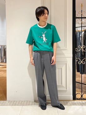 「DRESSTERIOR（ドレステリア）の【接触冷感／抗菌防臭／消臭】ICE CLEAR COTTON ガンラビットTシャツ（T恤、グリーン系）」を使った、がくさん（メンズ・172cm）の夏コーディネート