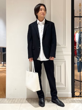 「DRESSTERIOR（ドレステリア）の【干場義雅×MOVB×DRESSTERIOR】トリプルコラボ ジャケット（テーラードジャケット、ブルー系）」を使った、がくさん（メンズ・172cm）の秋コーディネート