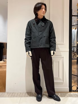 「Barbour（バブアー）の◆barbour（バブアー）spey wax jacket｜ジャケット（休閒西裝、グリーン系）」を使った、がくさん（メンズ・172cm）の冬コーディネート