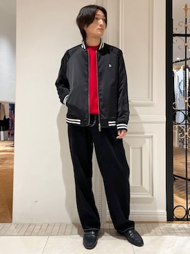 「DRESSTERIOR（ドレステリア）の【MonoMax4月号掲載】ピストルラビット スカジャン（短外套、ブラック系）」を使った、がくさん（メンズ・172cm）の冬コーディネート