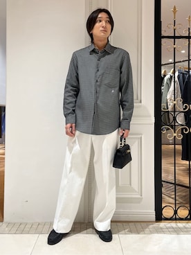 「DRESSTERIOR（ドレステリア）のミニチェックシャツ（襯衫、ブラック系）」を使った、がくさん（メンズ・172cm）の春コーディネート