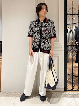 「DRESSTERIOR（ドレステリア）の【ウォッシャブル】オーバーラップサークル ニットシャツ（針織衫、ベージュ系）」を使った、がくさん（メンズ・172cm）の春コーディネート